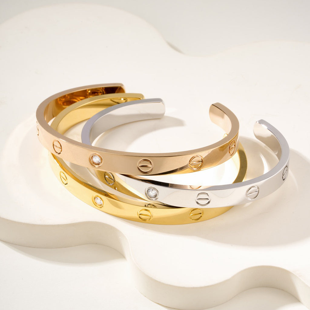 [⭐Aura]LOVE BRACELET 6.1MM 1 DIAMOND OPEN CUFF
