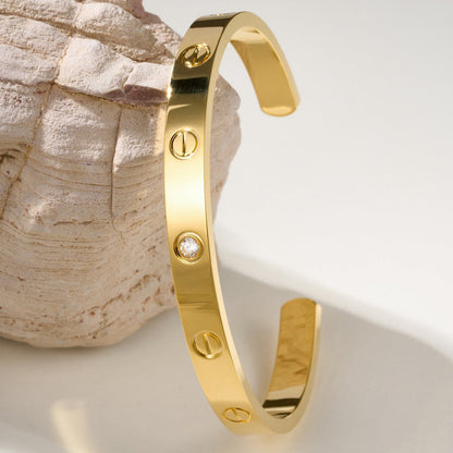 [⭐Aura]LOVE BRACELET 6.1MM 1 DIAMOND OPEN CUFF