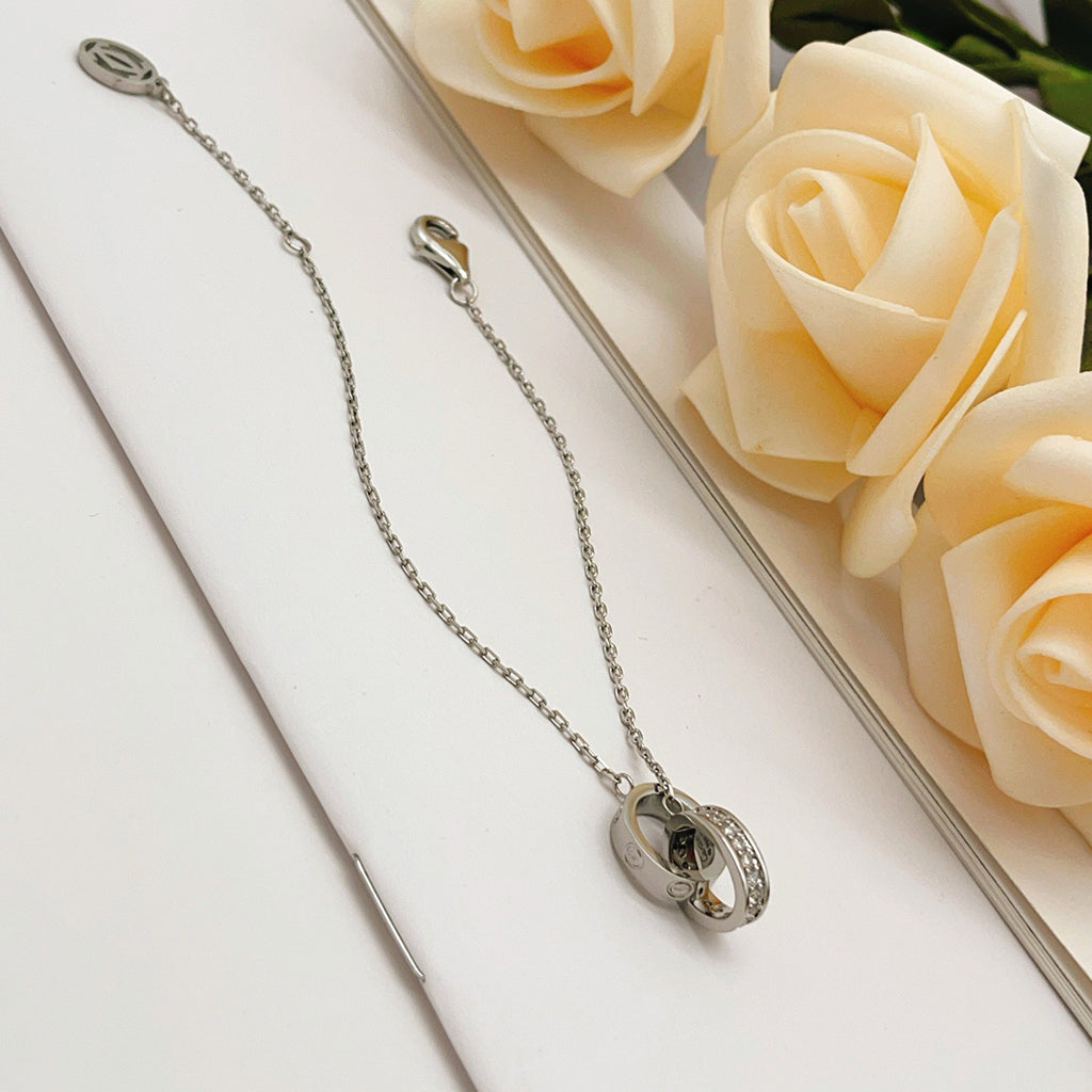 [⭐Aura]LOVE DOUBLE RING HALF DIAMOND BRACELET