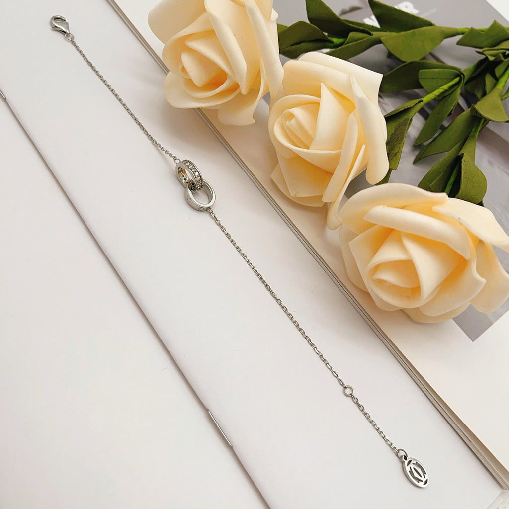 [⭐Aura]LOVE DOUBLE RING HALF DIAMOND BRACELET