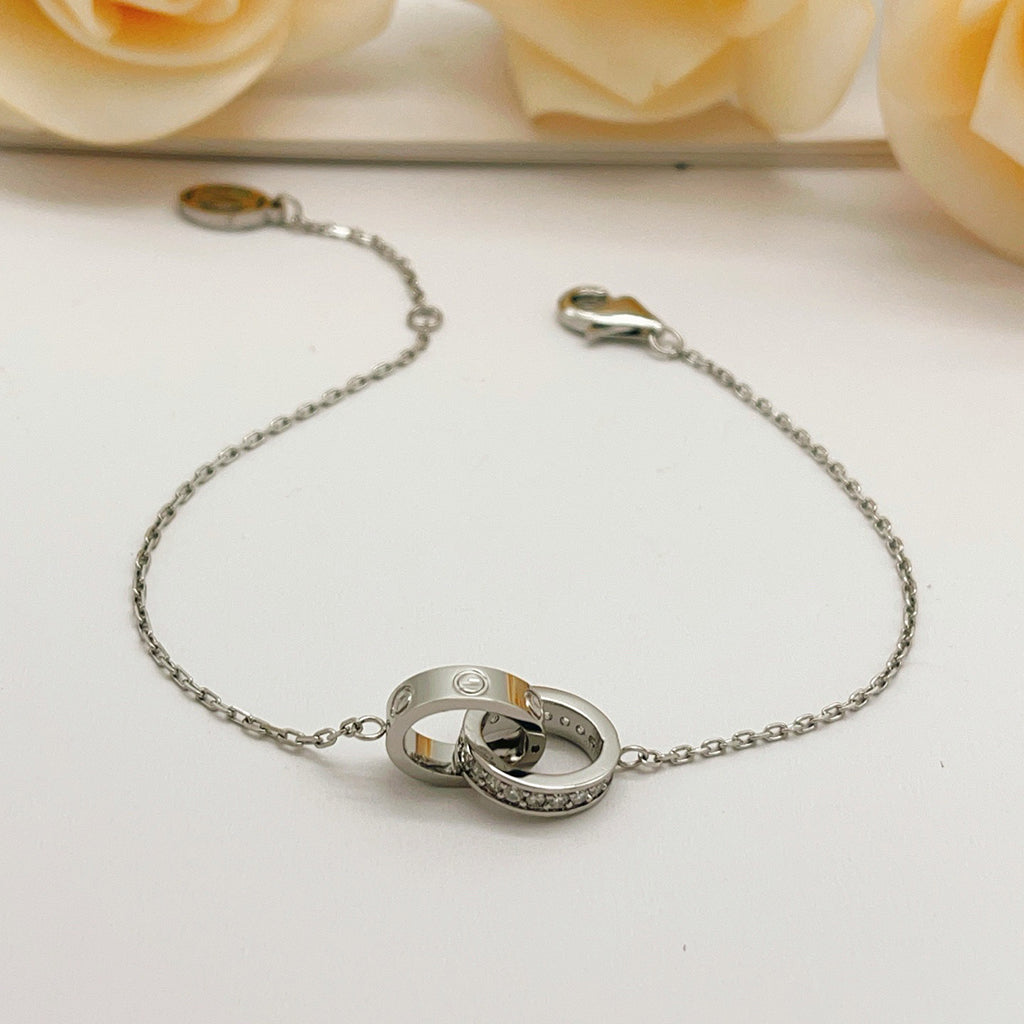 [⭐Aura]LOVE DOUBLE RING HALF DIAMOND BRACELET