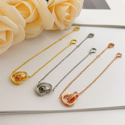 [⭐Aura]LOVE DOUBLE RING HALF DIAMOND BRACELET