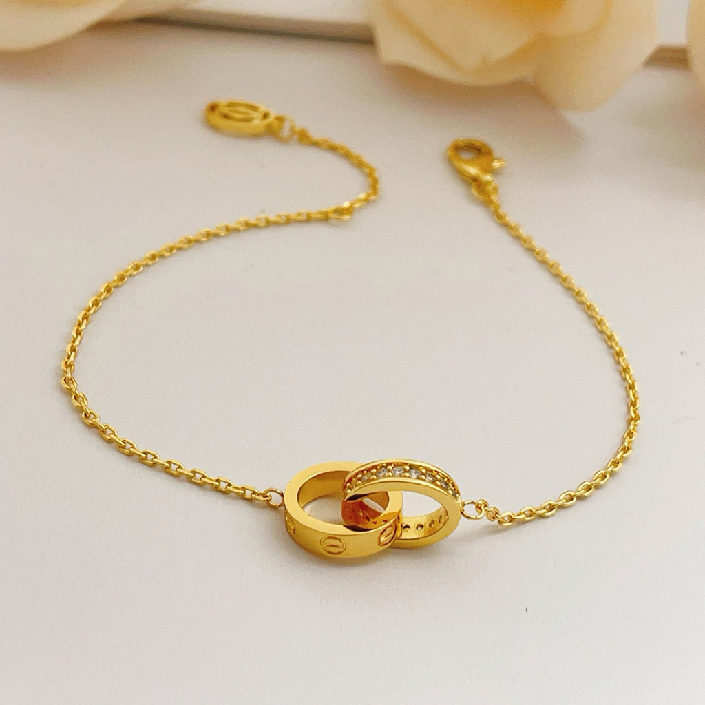 [⭐Aura]LOVE DOUBLE RING HALF DIAMOND BRACELET