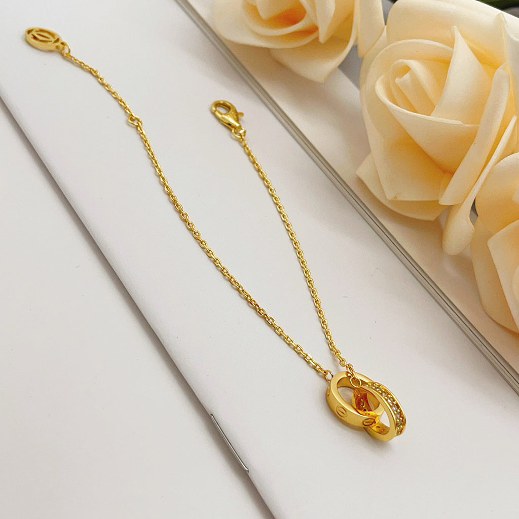 [⭐Aura]LOVE DOUBLE RING HALF DIAMOND BRACELET