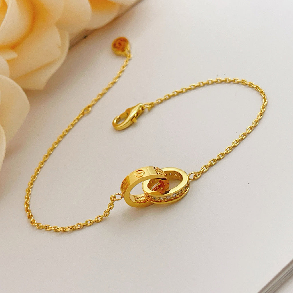 [⭐Aura]LOVE DOUBLE RING HALF DIAMOND BRACELET