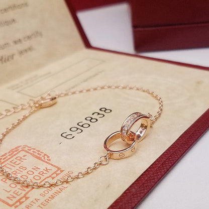 [⭐Aura]LOVE DOUBLE RING HALF DIAMOND BRACELET