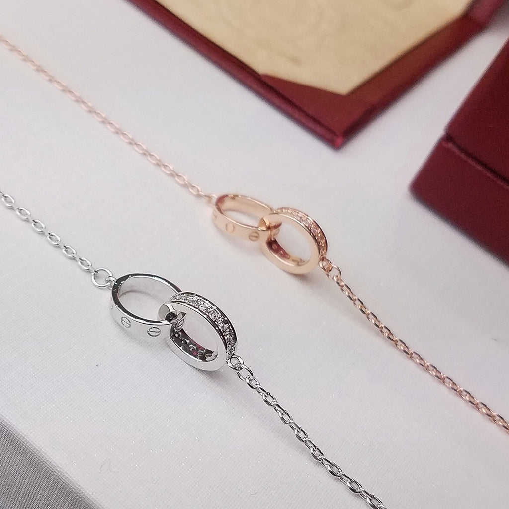 [⭐Aura]LOVE DOUBLE RING HALF DIAMOND BRACELET