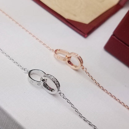 [⭐Aura]LOVE DOUBLE RING HALF DIAMOND BRACELET