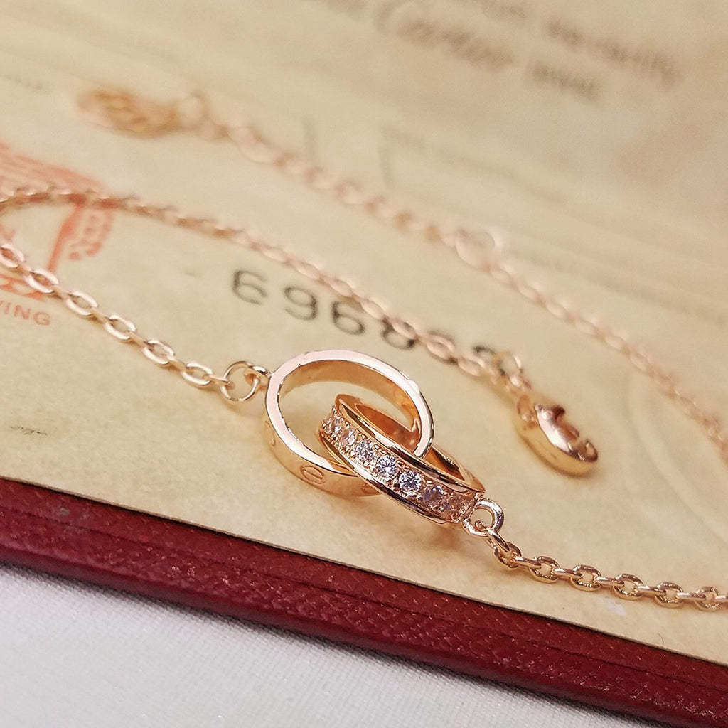 [⭐Aura]LOVE DOUBLE RING HALF DIAMOND BRACELET