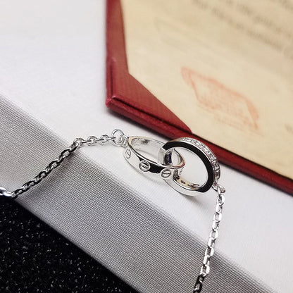 [⭐Aura]LOVE DOUBLE RING HALF DIAMOND BRACELET