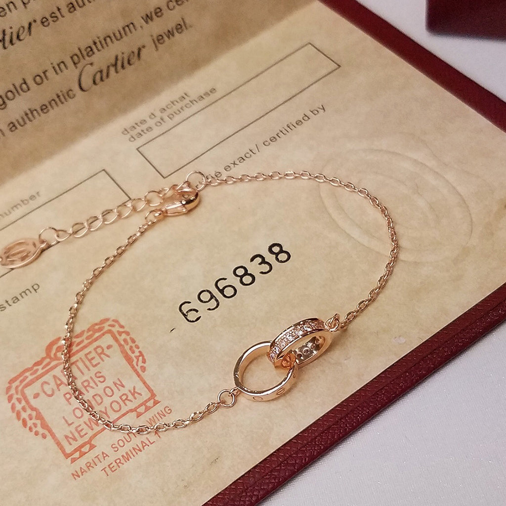 [⭐Aura]LOVE DOUBLE RING HALF DIAMOND BRACELET