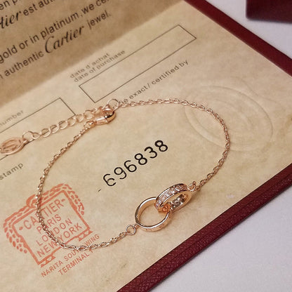 [⭐Aura]LOVE DOUBLE RING HALF DIAMOND BRACELET