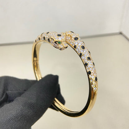 [⭐Aura]PANTHERE DOUBLE HEADED HALF DIAMOND OPEN BRACELET