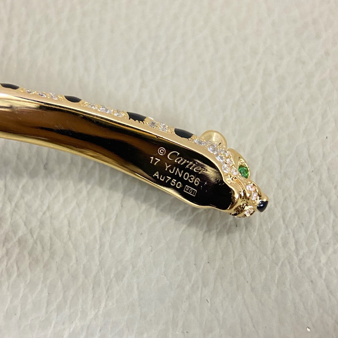 [⭐Aura]PANTHERE DOUBLE HEADED HALF DIAMOND OPEN BRACELET