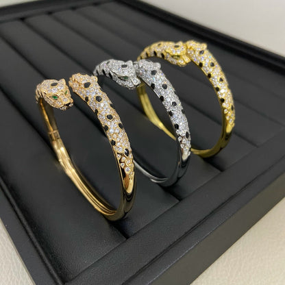 [⭐Aura]PANTHERE DOUBLE HEADED HALF DIAMOND OPEN BRACELET