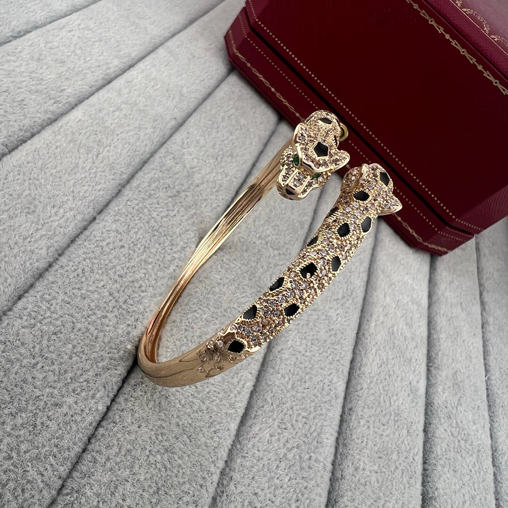 [⭐Aura]PANTHERE DOUBLE HEADED HALF DIAMOND OPEN BRACELET