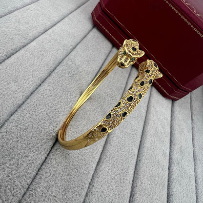 [⭐Aura]PANTHERE DOUBLE HEADED HALF DIAMOND OPEN BRACELET