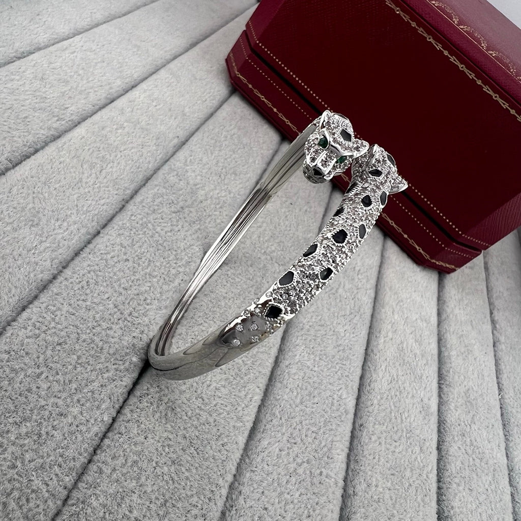 [⭐Aura]PANTHERE DOUBLE HEADED HALF DIAMOND OPEN BRACELET