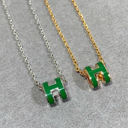 [⭐Aura]POP H GREEN NECKLACE SILVER AND GOLD