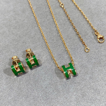[⭐Aura]POP H GREEN NECKLACE SILVER AND GOLD