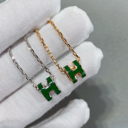 [⭐Aura]POP H GREEN NECKLACE SILVER AND GOLD
