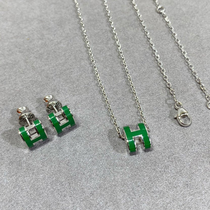 [⭐Aura]POP H GREEN NECKLACE SILVER AND GOLD