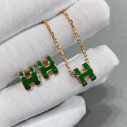 [⭐Aura]POP H GREEN NECKLACE SILVER AND GOLD