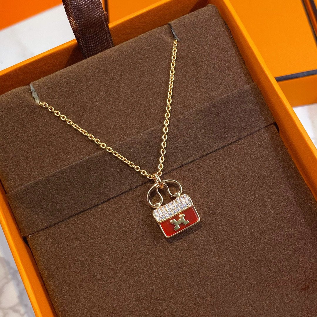 [⭐Aura]CONSTANCE RED PEDANT PINK GOLD NECKLACE