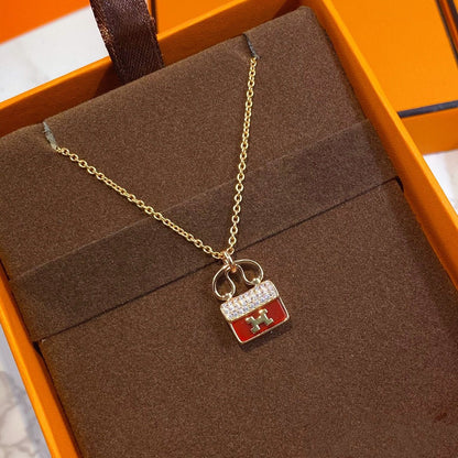 [⭐Aura]CONSTANCE RED PEDANT PINK GOLD NECKLACE