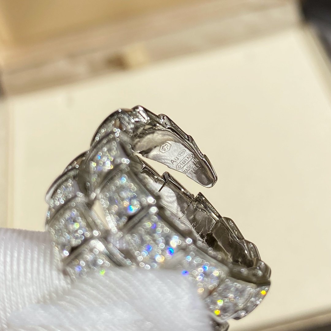 [⭐Aura]SERPENTI DOUBLE RING SILVER DIAMOND PAVED