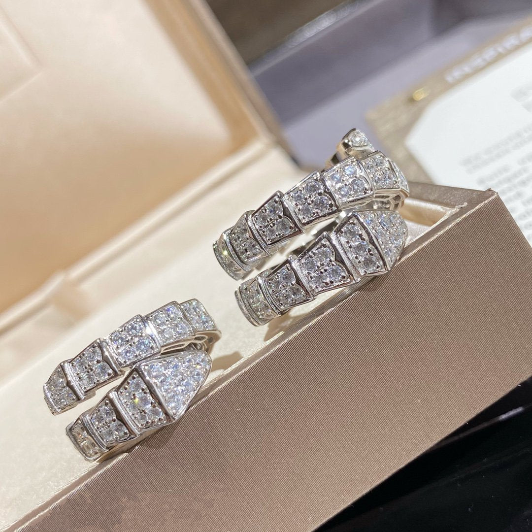 [⭐Aura]SERPENTI DOUBLE RING SILVER DIAMOND PAVED