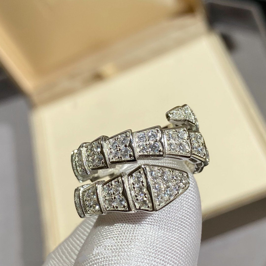 [⭐Aura]SERPENTI DOUBLE RING SILVER DIAMOND PAVED