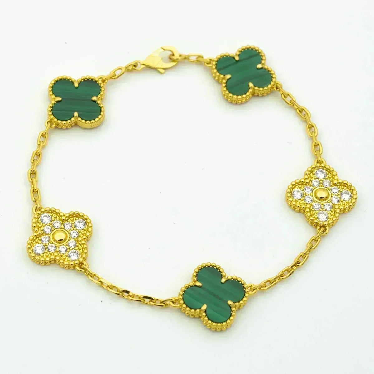 [⭐Aura] CLOVER 5 MOTIF MALACHITE BRACELET COLLECTION