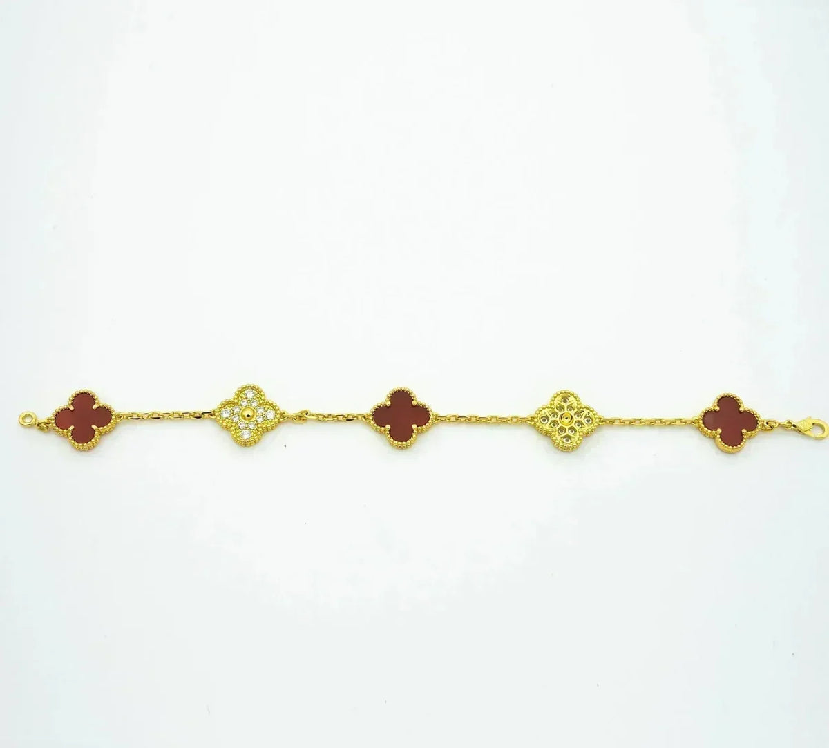 [⭐Aura] CLOVER 5 MOTIF RED CORNELIAN BRACELET COLLECTION