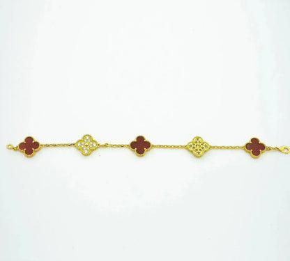 [⭐Aura] CLOVER 5 MOTIF RED CORNELIAN BRACELET COLLECTION