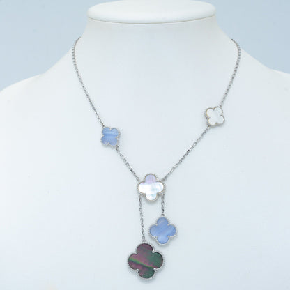 [⭐Aura]CLOVER MOP CHALCEDONY NECKLACE SILVER 6 MOTIF