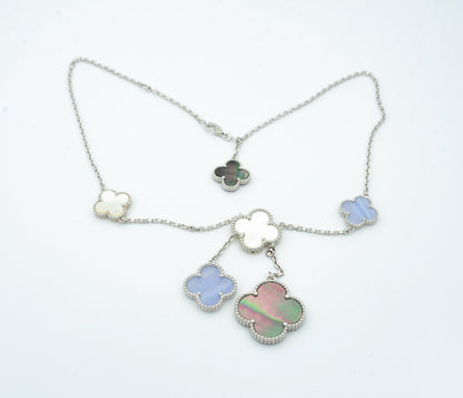[⭐Aura]CLOVER MOP CHALCEDONY NECKLACE SILVER 6 MOTIF