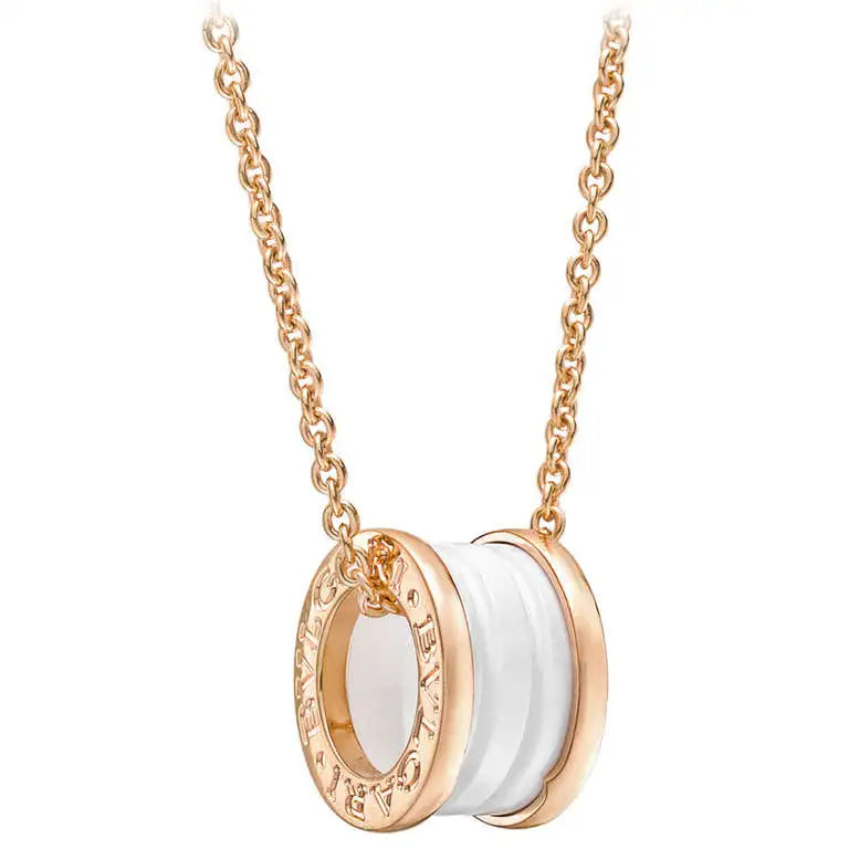 [⭐Aura]ZERO 1 WHITE CERAMIC PINK GOLD DIAMOND NECKLACE