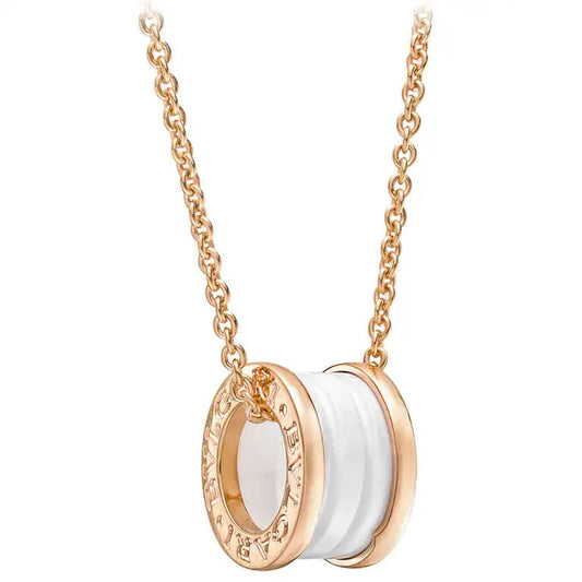 [⭐Aura]ZERO 1 WHITE CERAMIC PINK GOLD DIAMOND NECKLACE