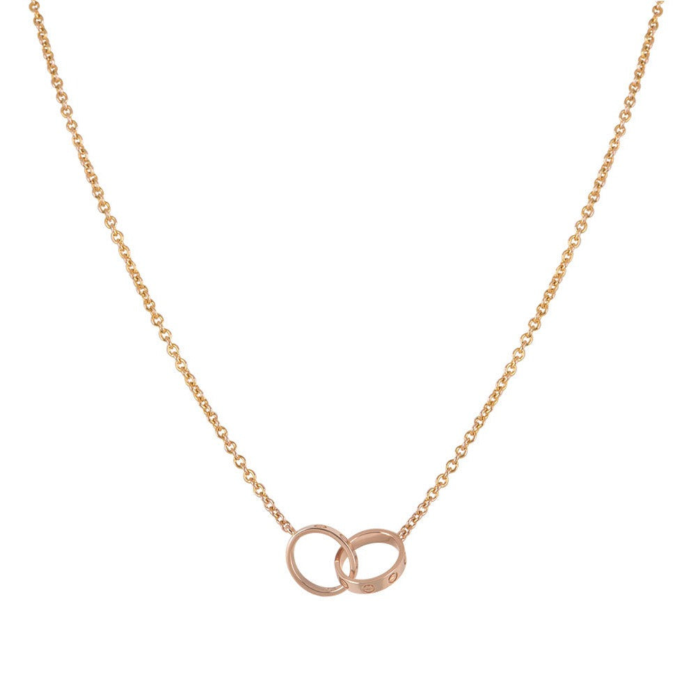 [⭐Aura]LOVE NECKLACE DOUBLE RING PINK GOLD