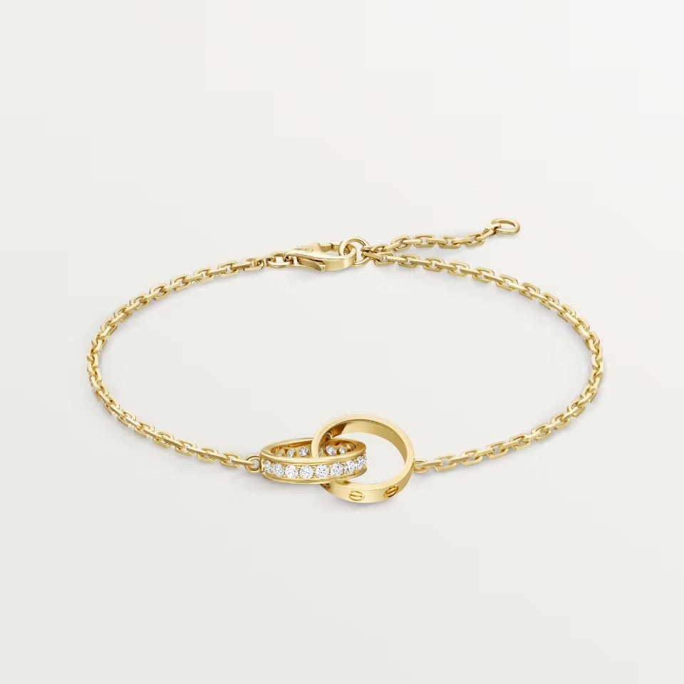 [⭐Aura]LOVE DOUBLE RING HALF DIAMOND BRACELET