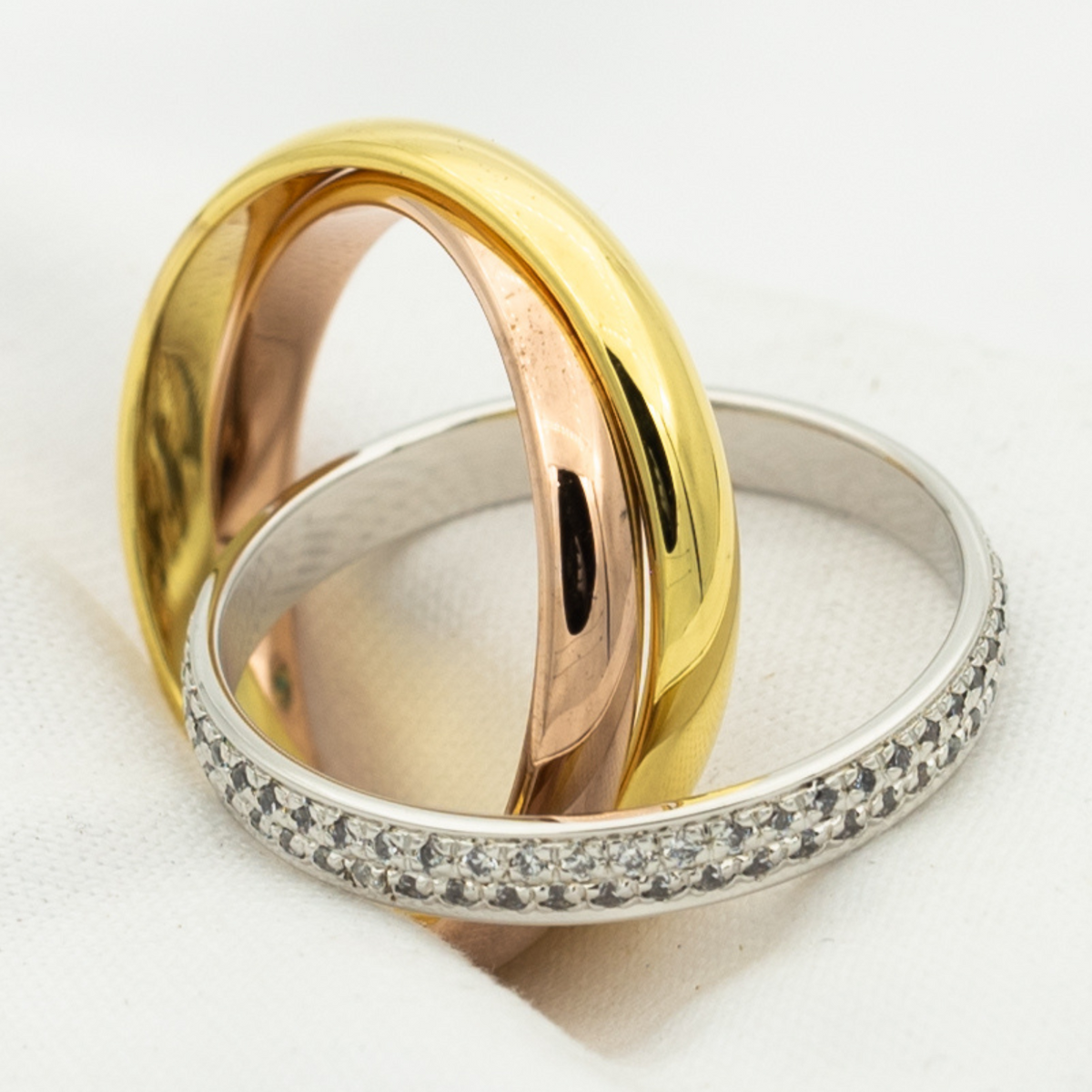 [⭐Aura Jewelry]TRINITY RING GOLD PINK GOLD SILVER DIAMONDS