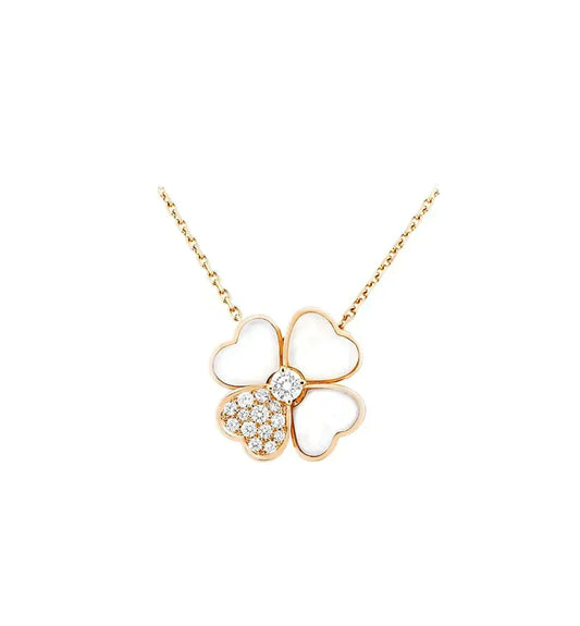 [⭐Aura]CLOVER MOP DIAMOND ROSE GOLD NECKLACE