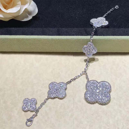 [⭐Aura]CLOVER 6 MOTIFS SILVER DIAMOND BRACELET