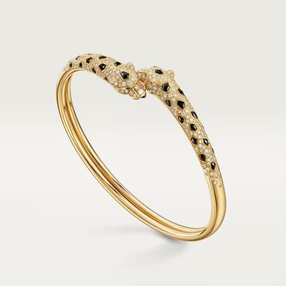 [⭐Aura]PANTHERE DOUBLE HEADED HALF DIAMOND OPEN BRACELET