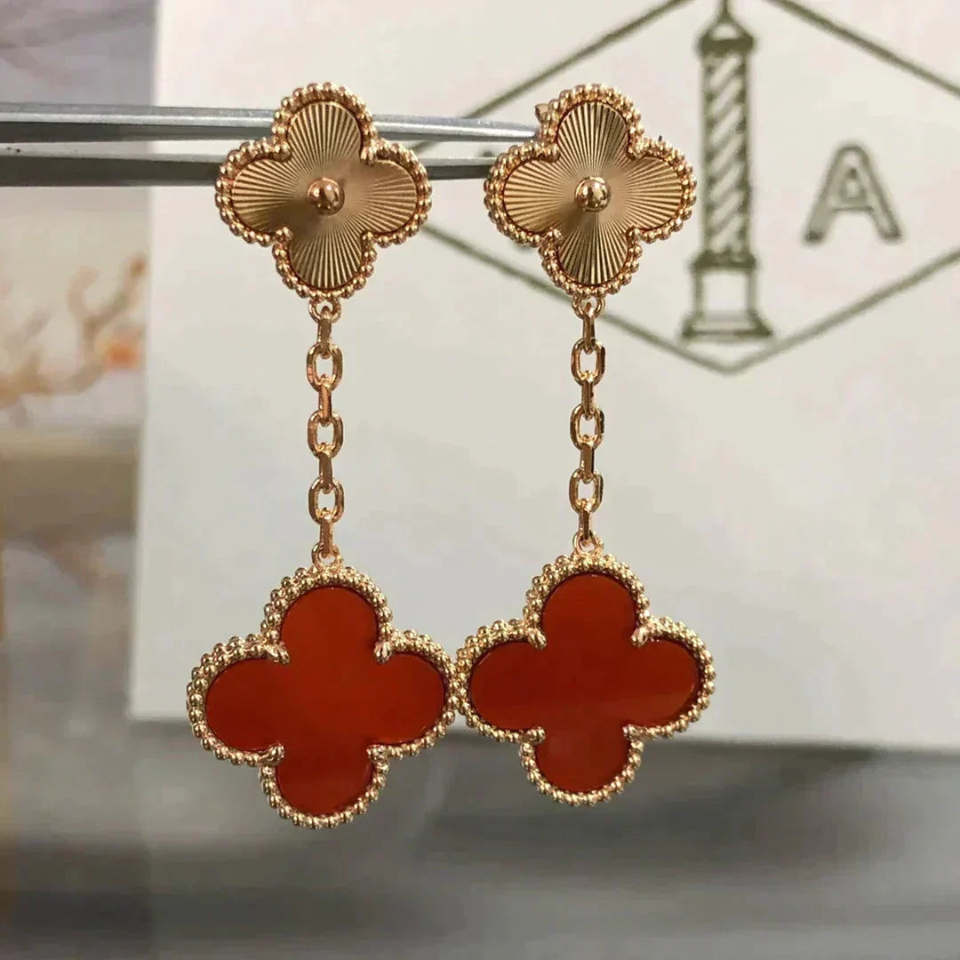 [⭐Aura]CLOVER 2 MOTIF  LASER CARNELIAN EARRINGS