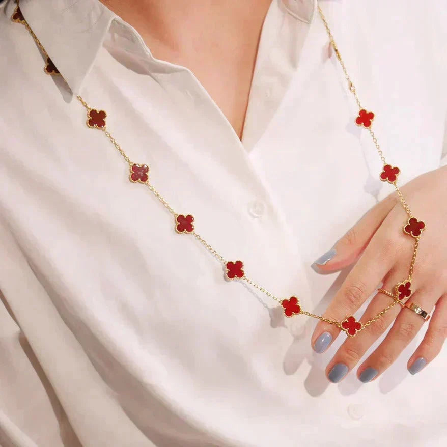 [⭐Aura]CLOVER 20 MOTIFS CARNELIAN NECKLACE