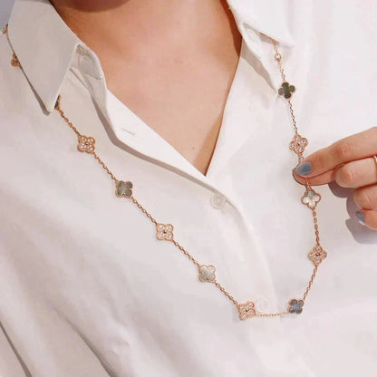 [⭐Aura]CLOVER 20 MOTIFS DARK MOP DIAMOND  NECKLACE