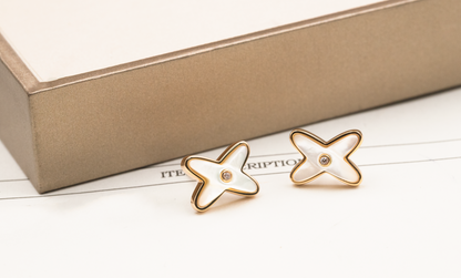 [⭐Aura]JEUX DE WHITE MOP ROSE GOLD DIAMOND EARRINGS