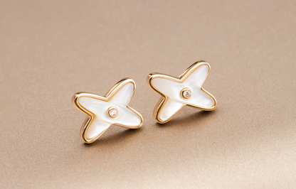 [⭐Aura]JEUX DE WHITE MOP ROSE GOLD DIAMOND EARRINGS